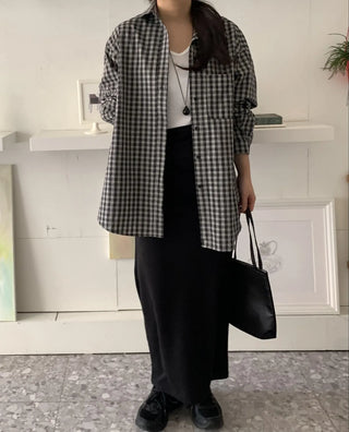 Minimal Cozy Hidden Elastic Waist Straight Long Skirt