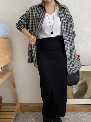 Minimal Cozy Hidden Elastic Waist Straight Long Skirt