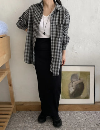 Minimal Cozy Hidden Elastic Waist Straight Long Skirt