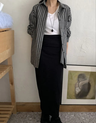 Minimal Cozy Hidden Elastic Waist Straight Long Skirt