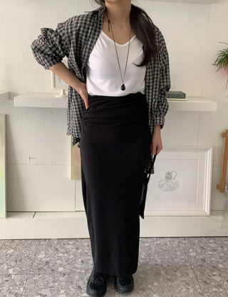 Minimal Cozy Hidden Elastic Waist Straight Long Skirt