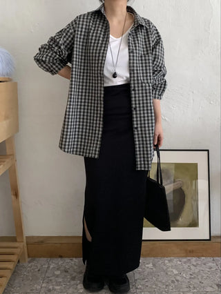 Minimal Cozy Hidden Elastic Waist Straight Long Skirt