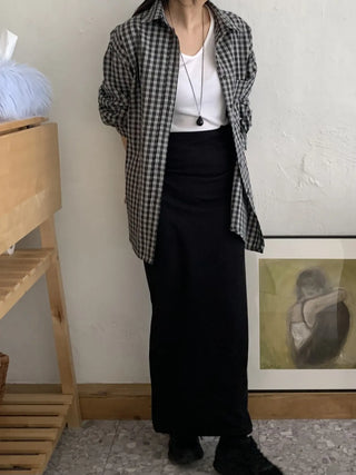 Minimal Cozy Hidden Elastic Waist Straight Long Skirt