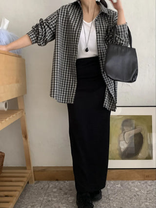 Minimal Cozy Hidden Elastic Waist Straight Long Skirt
