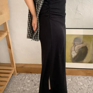Minimal Cozy Hidden Elastic Waist Straight Long Skirt