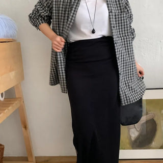 Minimal Cozy Hidden Elastic Waist Straight Long Skirt