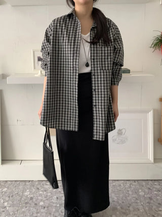 Minimal Cozy Hidden Elastic Waist Straight Long Skirt