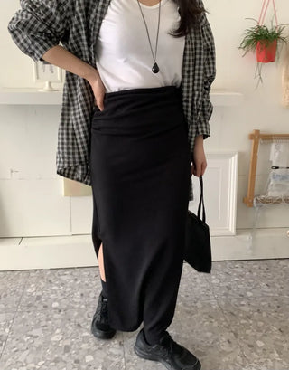 Minimal Cozy Hidden Elastic Waist Straight Long Skirt