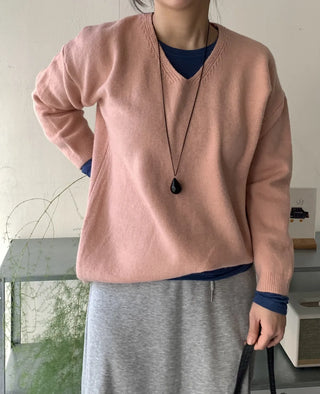Layered High-Neck Cropped Loose-Fit V-Neck Knit