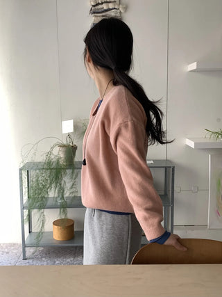 Layered High-Neck Cropped Loose-Fit V-Neck Knit
