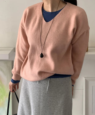 Layered High-Neck Cropped Loose-Fit V-Neck Knit