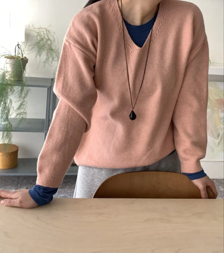 Layered High-Neck Cropped Loose-Fit V-Neck Knit