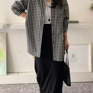 Gingham Check Loose Fit Oversized Long Shirt