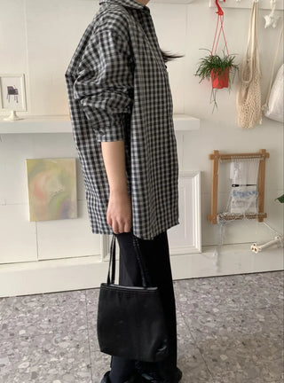 Gingham Check Loose Fit Oversized Long Shirt
