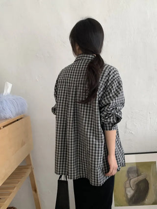 Gingham Check Loose Fit Oversized Long Shirt