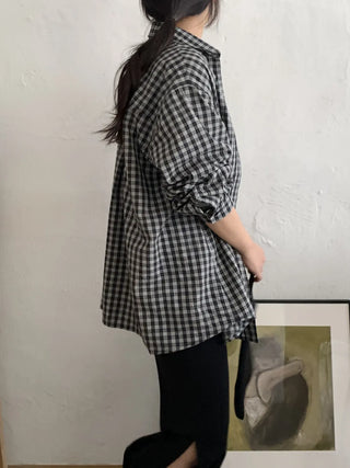Gingham Check Loose Fit Oversized Long Shirt