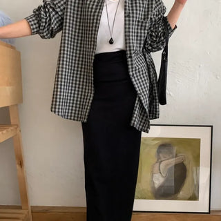 Gingham Check Loose Fit Oversized Long Shirt
