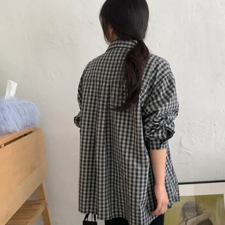 Gingham Check Loose Fit Oversized Long Shirt