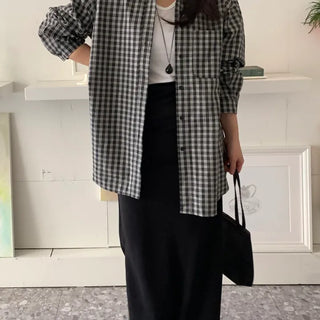 Gingham Check Loose Fit Oversized Long Shirt