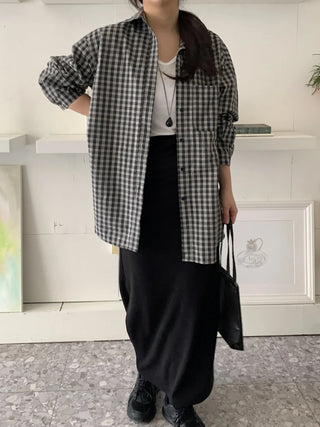 Gingham Check Loose Fit Oversized Long Shirt