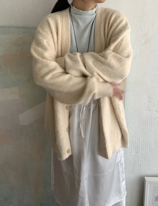 Cable Knit Round Neck Loose Fit Cardigan