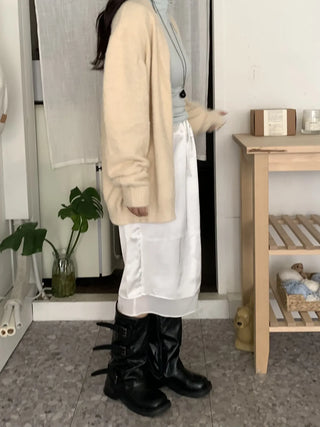 Cable Knit Round Neck Loose Fit Cardigan