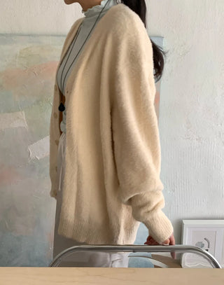 Cable Knit Round Neck Loose Fit Cardigan