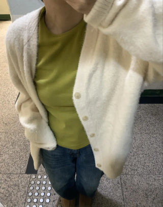 Cable Knit Round Neck Loose Fit Cardigan