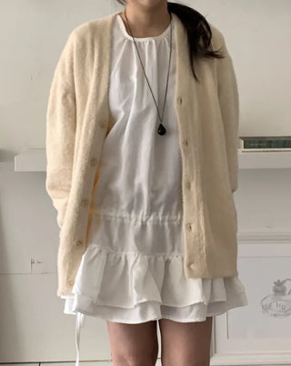 Cable Knit Round Neck Loose Fit Cardigan