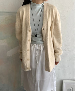 Cable Knit Round Neck Loose Fit Cardigan