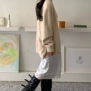 Cable Knit Round Neck Loose Fit Cardigan