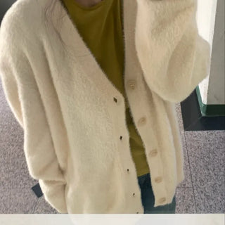 Cable Knit Round Neck Loose Fit Cardigan