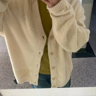 Cable Knit Round Neck Loose Fit Cardigan