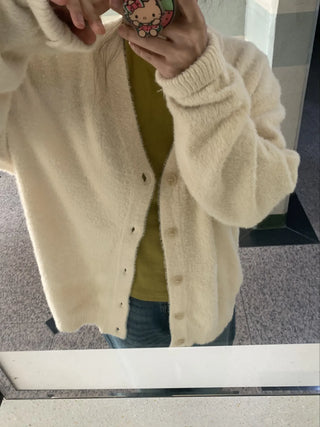 Cable Knit Round Neck Loose Fit Cardigan