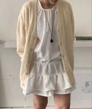 Cable Knit Round Neck Loose Fit Cardigan