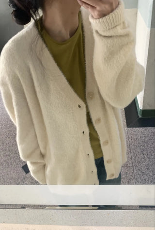 Cable Knit Round Neck Loose Fit Cardigan