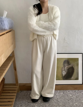 Feminine Shoulder Fur Point Crop Knit Cardigan