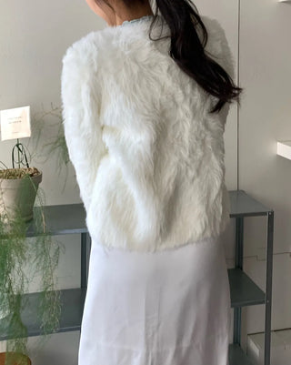Feminine Shoulder Fur Point Crop Knit Cardigan