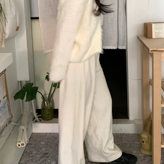 Feminine Shoulder Fur Point Crop Knit Cardigan