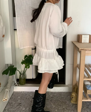 Puff Sleeve Frill Elastic Shirred Mini Dress
