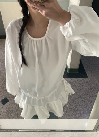 Puff Sleeve Frill Elastic Shirred Mini Dress