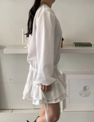 Puff Sleeve Frill Elastic Shirred Mini Dress