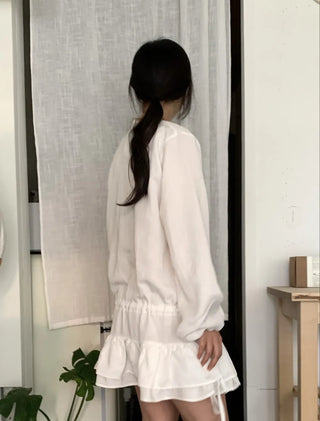 Puff Sleeve Frill Elastic Shirred Mini Dress