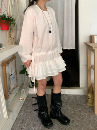 Puff Sleeve Frill Elastic Shirred Mini Dress