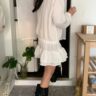 Puff Sleeve Frill Elastic Shirred Mini Dress