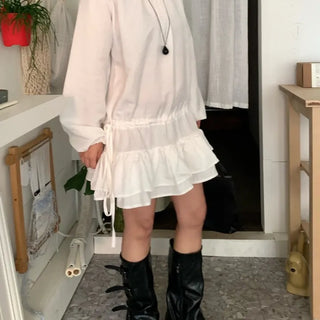 Puff Sleeve Frill Elastic Shirred Mini Dress