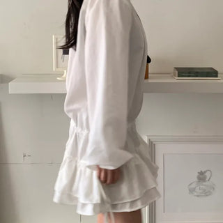Puff Sleeve Frill Elastic Shirred Mini Dress