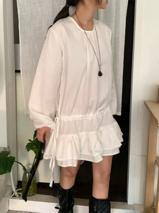 Puff Sleeve Frill Elastic Shirred Mini Dress