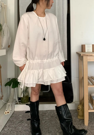 Puff Sleeve Frill Elastic Shirred Mini Dress