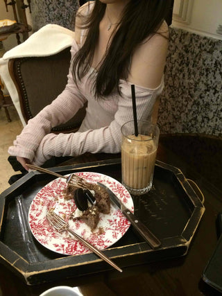 Shirred Shoulder Cutout Slim Line Rib Long Sleeve T-shirt